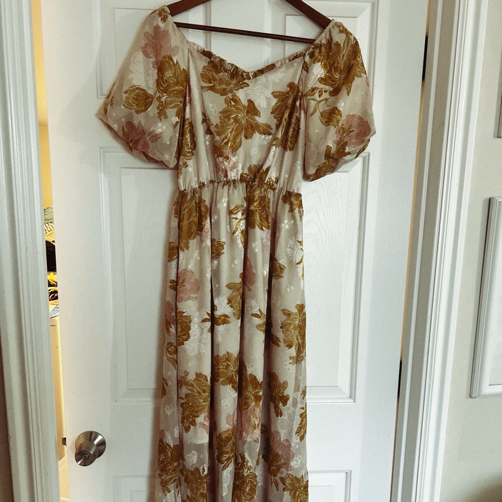 Mikarose Cream Dress with Mustard Floral Detail